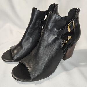 Studio Isola Black Leather Peep Toe Booties, Women's size 8